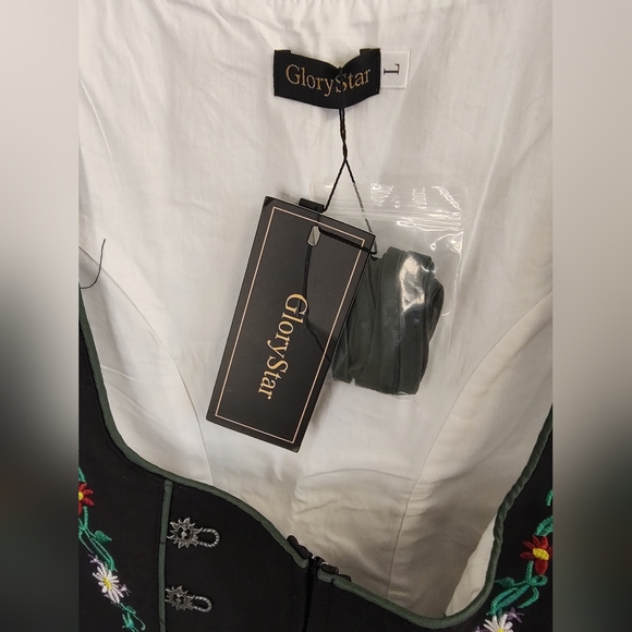 Glory Star Bavarian Octoberfest Dirndl Dress Large Renaissance BLACK Floral NWT - Picture 8 of 10